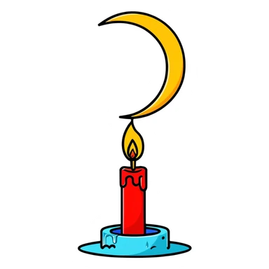 dripping red candle in a gold holder with a crescent moon in the background sticker