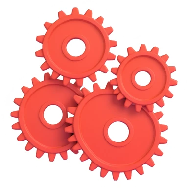 3D style icon of two interlocking gears, no computer, centered in a square, realistic lighting and shadows sticker