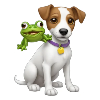 A long hair jack russel holding toy frog sticker