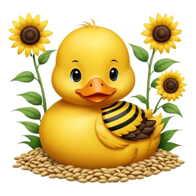 a baby duck surrounded by sunflower seeds sticker