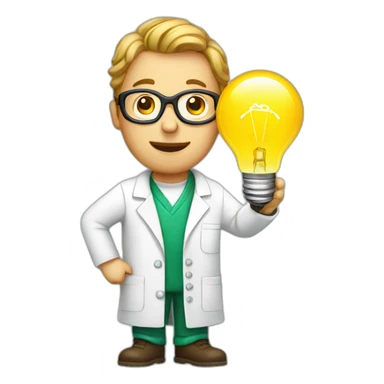 scientist with bulb sticker