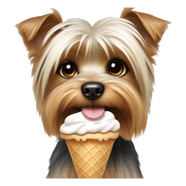 Puppy Yorkie white fur brown around eyes eating ice cream sticker