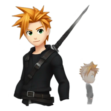 Eyebrow pierced. Cloud strife ginger hair. Black clothes full body  sticker