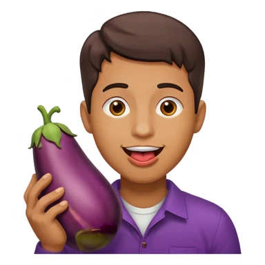 Man with his tongue out, holding an eggplant. sticker