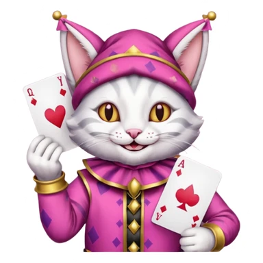 court jester cat medieval, poker cards, pink sticker