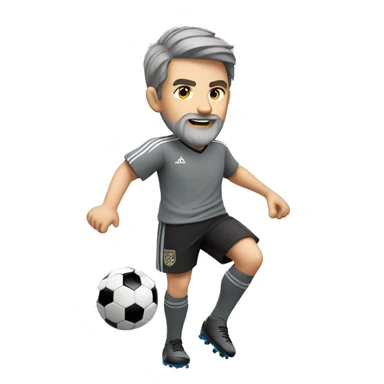 white boy in gray soccer uniform and black shorts with gray beard  and hair kicking a soccer ball sticker