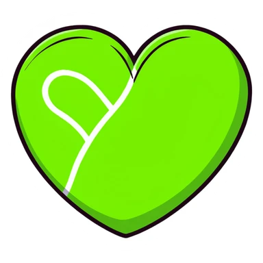 heart shape made with tennis ball material, green fuzzy felt with white curved lines sticker