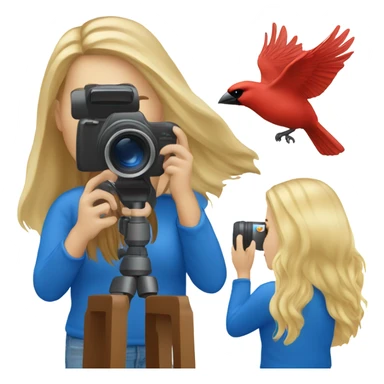 Long hair blonde girl with camera taking pictures of cardinals and blue jays sticker