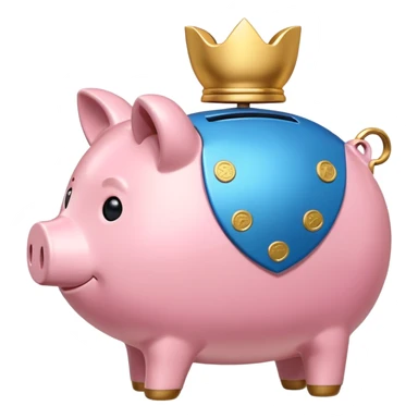 A clean and simple emoji-style icon: A stylized piggy bank with a coin dropping into it from above. Next to or slightly behind the piggy bank, a small shield symbolizing security and protection. Minimal details, rounded shapes, bright flat colors, consistent with standard emoji design. sticker
