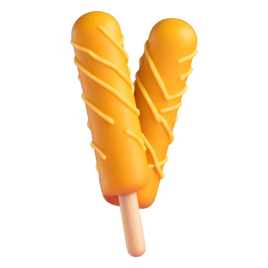 korean potato cheese corn dog, cheese stretching out, crunchy potato coating, wooden stick, playful, no text sticker