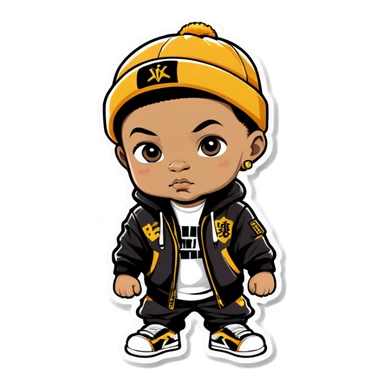 Black and Asian baby general with urban hip hop gear sticker