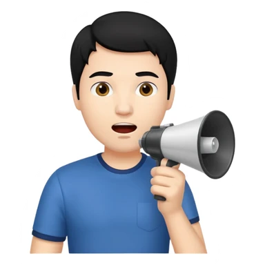 man with black hair using a megaphone sticker