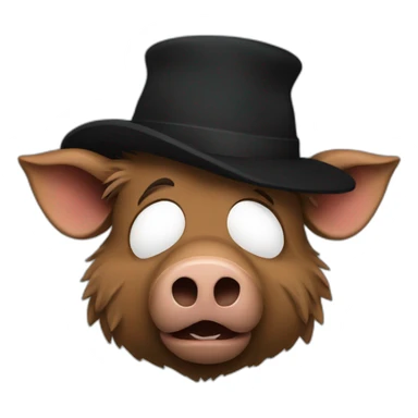 Bored brown boar in a black winter hat and black jacket sticker