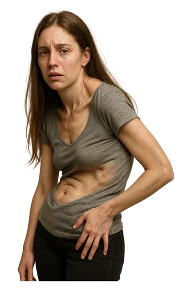 fai immagine identica ma di una donna con capelli lunghi, iperrealistico 4k, postura storta con spina dorsale storta sticker