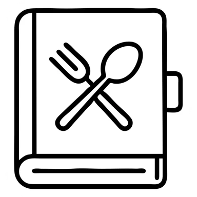 Closed cookbook with a fork and spoon symbol on the cover – collection of recipes sticker
