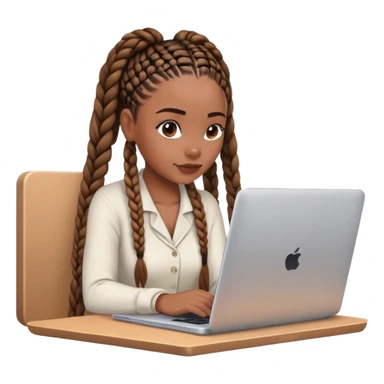  A Black woman with box braids sitting behind a laptop, typing or looking at the screen. sticker