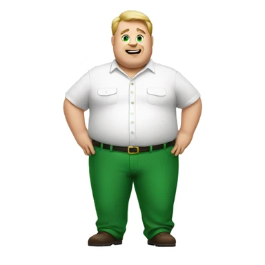 white fat man wearing green pants and white button up shirt  sticker