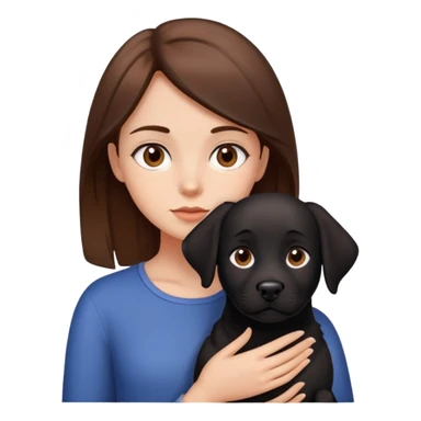 Menina com cabelo castanho, com olhos castanhos e com cachorro preto sticker