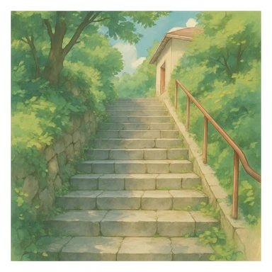stairs, ghibli style, detailed, soft colors, anime inspired sticker