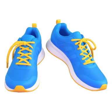 pair of blue running shoes emoji, cartoonish 3D emoji style, white soles, front view sticker