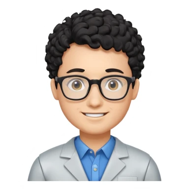 a boy robotics teacher, with black curly short hair, wearing glasses sticker
