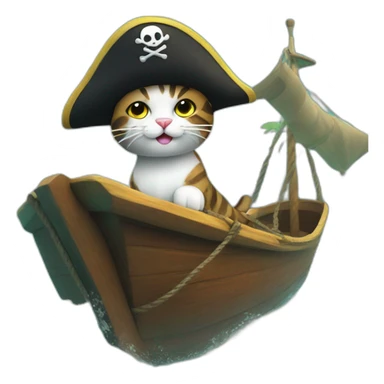 Pirate cat on a cute boat in the water sticker