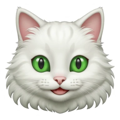 Realizar emoticonon de gato blanco con gris solo carita sonriendo muy feliz ojos grandes de color verde sticker