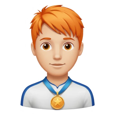a orange-haired guy with a silver medal sticker