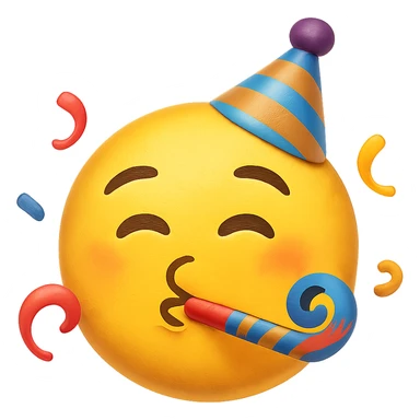 yellow face with party blower emoji, digital illustration sticker