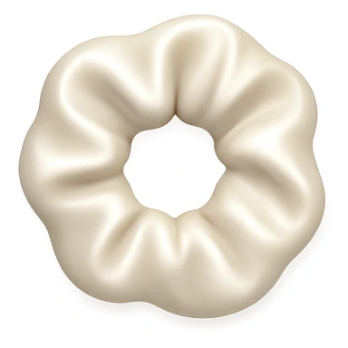 Make the silky twisted white scrunchie smaller in the style of emoji, keeping the silky texture, twisted design, and white color, with no background. sticker