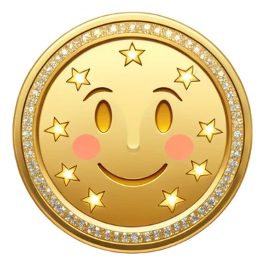 coin with glittery sparkles around it, bright and celebratory sticker