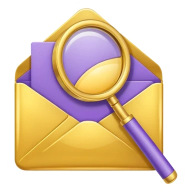 simple, minimalistic yellow (hex#FFD008) and purple (hex#8C52FF) emojis of a pin, a working case, a folder, a magnifier, an email, an envelope sticker