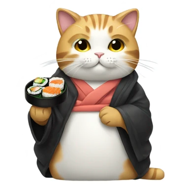 cat wearing a big coat eating sushi sticker
