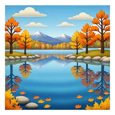 Beautiful lake during the fall, felt texture, scrapbooking sticker