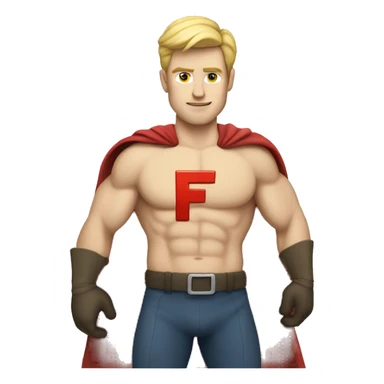 Caucasian Super hero with F on chest  sticker