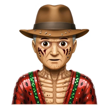 Freddy Krueger with tan burned skin, sequin outfit sticker