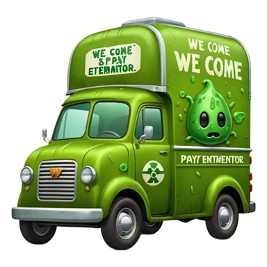 Heroic  SuperBug Ron’s slime-oozing exterminator antique tall moving van hot rod(motto: We come You pay) sticker