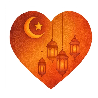 heart with Ramadan theme, crescent moon and star, lanterns, Islamic geometric patterns, warm colors sticker