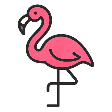 flamingo, color outline icon style, clean lines, black outlines, vibrant pink, minimal details sticker