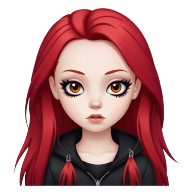 emo alternativ red long hair, pale skin,  brown iris, pretty bratz baddie, strong black eyeliner sticker