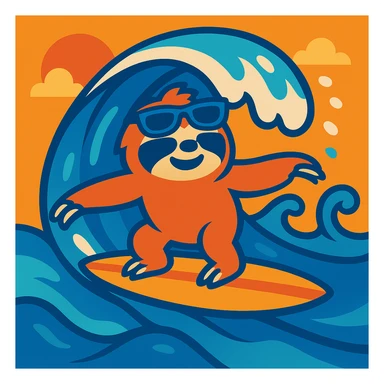 Add sunglasses to the sloth while surfing in a vibrant and playful style. sticker