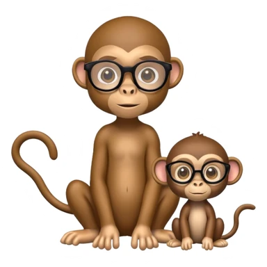 two toys monkeys: female and male. female has big eyes and light skin, the male has normal eyes, glasses and brown skin sticker
