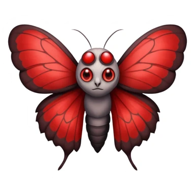 Create a scary emoji of the mothman with bright red eyes and as depicted in the legend. Make it less bird like and more Moth / Human hybrid- Human with Moth wings and Eyes sticker