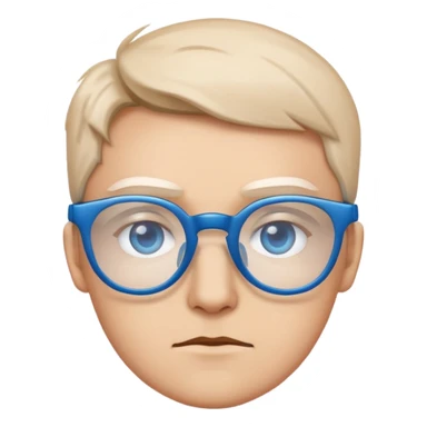 Eyes with a focused expression, wearing blue glasses. Minimalist, modern emoji-style design, symbolizing attention and careful consideration. sticker