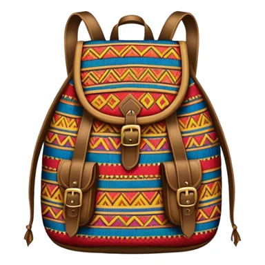 Cinematic Realistic image of a traditional Colombian mochila, rendered with detailed woven textures and vibrant patterns, set against a rustic backdrop with soft, cultural lighting sticker