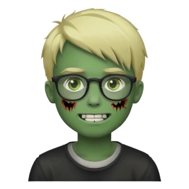 boy zombie with blonde emo hair and green skin and glasses and corner smile sticker