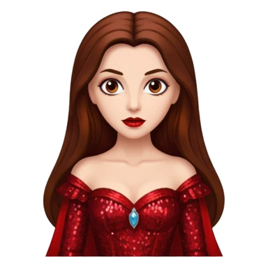 Countess Dracula with long brown hair, red sequin outfit sticker