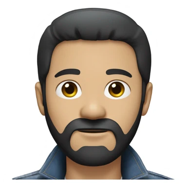person with a black beard. Without mustache. No beard between nose and mouth. White skin tone. Nice black hair. Denim dark blue jacket sticker