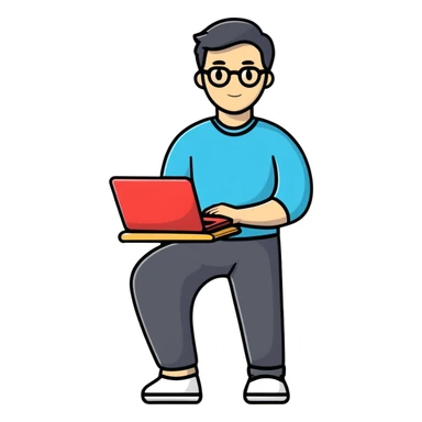 full body male teacher in casual clothes holding a laptop sticker