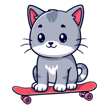Giant grey kitten on a skateboard  sticker